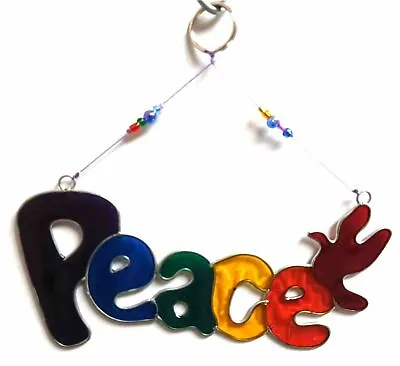 Buy Rainbow Peace Sign Handcrafted Suncatcher Creating A Stained Glass Effect • 8.99£