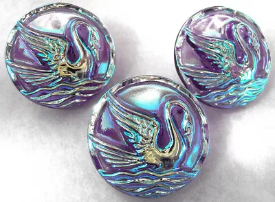 Buy 3 Czech Crystal Glass Buttons #B562 - 23 Mm Or 7/8  - SWAN • 8.63£