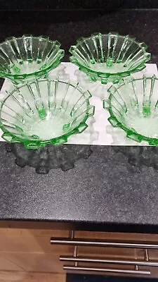 Buy Set Of 4 Green Glass Vintage Fruit Bowls • 5£