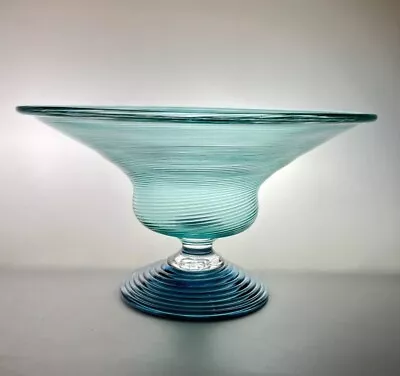 Buy Richard Jones Signed Hand Blown Swirl Green Blue Paran Studio Glass Footed Bowl • 86.78£