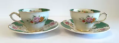 Buy 2 X James Kent Ltd Fenton Sandringham Tea Cups & Saucers Green, White, Flowers • 8£