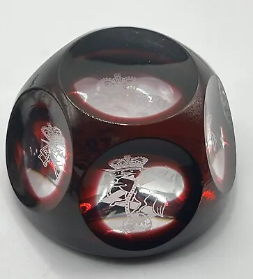 Buy RARE Cranberry & Clear Faceted Glass Paperweight-Royal Electrical Engineers REME • 47.35£