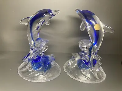 Buy Crystal D’Arques Dolphins In Waves France Clear Blue Figurines • 9.99£