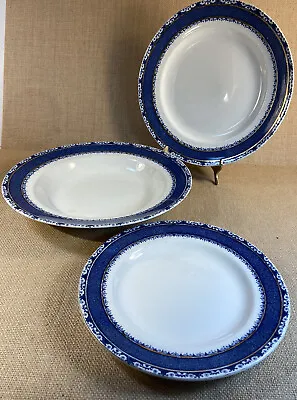 Buy Vintage 3 Burleigh Ware Sandon Semi Porcelain Bowl Bread Dinner Plate White Blue • 33.07£