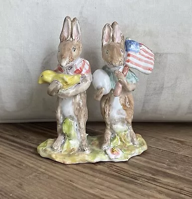 Buy French Faience Style Pottery Figurine By Julie Whitmore Rabbits W/ Chick & Flag • 476.67£