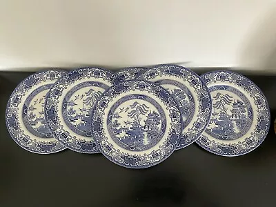 Buy Set Of 6 X English Ironstone Tableware Old Willow Blue & White Dinner Plates • 24.99£