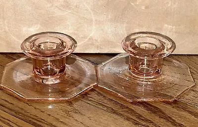Buy Vintage Depression Glass Pink Pair Of Candlestick Holders Glass • 10.54£