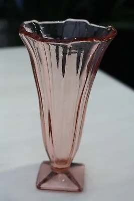 Buy Davidson Or Bagley Small Square Pedestal Trumpet Style Pink Glass Vase Art Deco • 9£