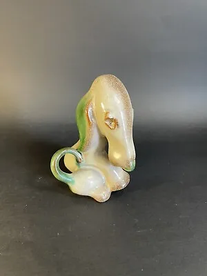 Buy Mid-Century Pottery Dog Figure 4.5” Tall Green Browns Cute • 23.05£