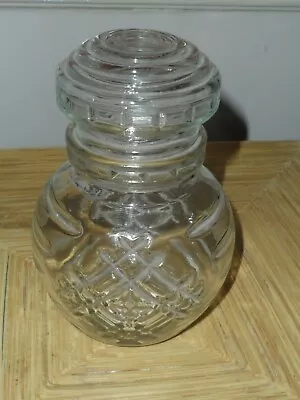 Buy Vintage Clear Glass Jar Vase Pot Decanter & Lid Stopper Decorative Squat Round • 1£