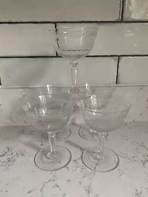 Buy 5 Antique Edwardian Glass Champagne Coupe Saucers Geometric Design • 35£