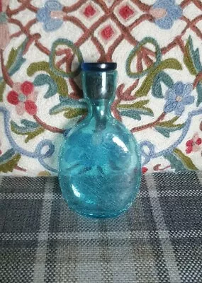 Buy Antique Vintage Blue Glass Crackle Bottle Hip Flask With Stopper Flat Alcohol • 9.95£