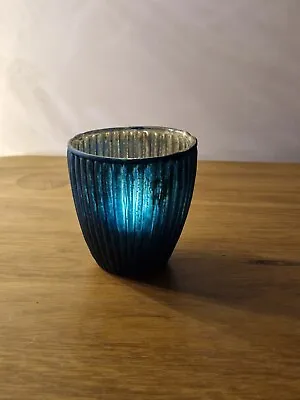 Buy Grand Illusions - Teal Blue Ribbed Antique/Vintage Style Glass Candle Votive • 4.25£