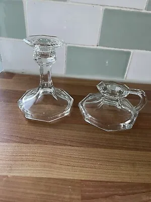 Buy 2 X Vintage Clear Glass Candle Holders/ Candlestick/Finger Loop/collectible • 25£