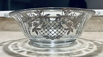 Buy Paden City Glass Lucy Silver Overlay Handled Footed Bowl Flowers And Lattice • 21.72£
