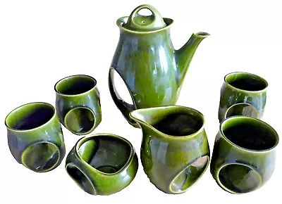 Buy Holkham Vintage Pottery Owl Eye Green Coffee Set 4x Cups Jug & Sugar Bowl • 95£