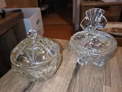 Buy Set Of Two Gorgeous Vintage ‘crystal Clear’ Cut Glass Lidded Candy Sugar Jar • 22.50£
