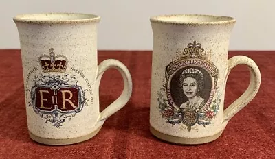 Buy 2 David Lemon Studio Pottery Queen Elizabeth II Silver Jubilee Mugs  • 5£