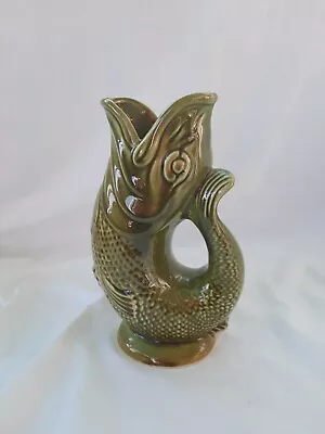 Buy Vintage Dartmouth Devon Pottery Green Fish Gurgle Glug Jug Approx 24cm High • 20£