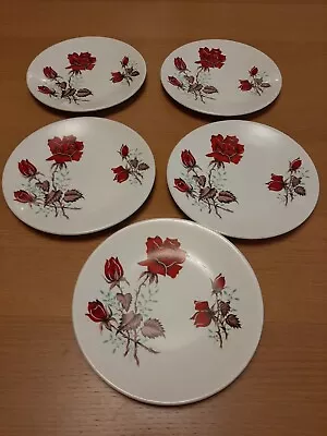 Buy Washington Pottery Ltd Hanley England 5 X 7  Side Plates Red Rose & Leaf Pattern • 11£