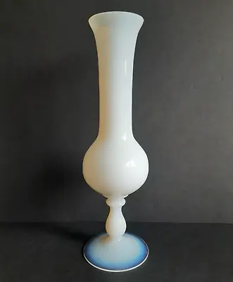 Buy Rare Vintage 60s Opaline Milky Glass Pedestal Footed Vase 224mm French? Italian? • 24.99£