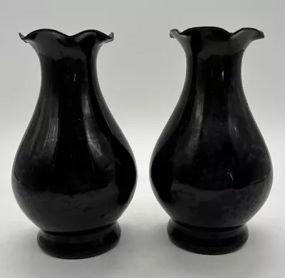 Buy Vintage Black Amethyst Glass Vase 6” Ruffled Edge Bud Vase Pear Shape 40th Anniv • 22.53£