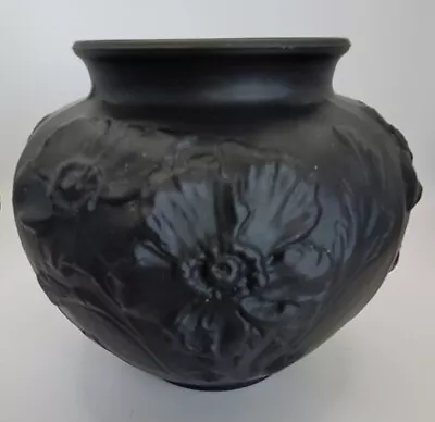 Buy Vintage 1930's Tiffin Black Amethyst Satin Glass Vase Poppy Design • 28.91£