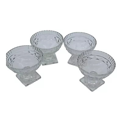 Buy Pressed Glass Square Footed Pedestal Dessert Conserve Bowls Set Of 4 Vintage VGC • 11.99£