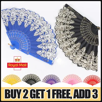 Buy Hand Held FAN Silk Folding Chinese Spanish Style Flower Dance Party Wedding Gift • 2.57£
