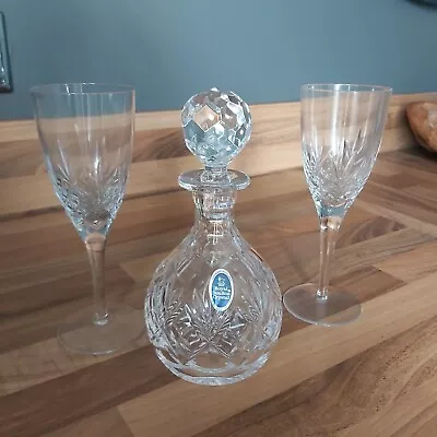 Buy Royal Doulton Finest Crystal Glass Decanter And Two Flute Glasses (New-No Box) • 25£