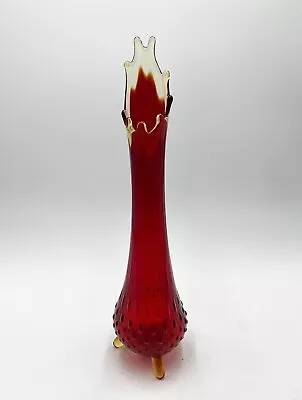 Buy LE Smith Red Flame Three Footed Amberina Stretch Swung Vase Vintage MCM 14” • 168.52£