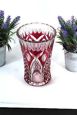 Buy VAL SAINT LAMBERT Crystal Cranberry Cut Glass Vase 1950s • 255.94£