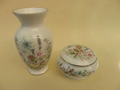 Buy Aynsley Fine Bone China  Wild Tudor  16cm Vase & 11cm Dia Lidded Trinket Pot. • 22.50£