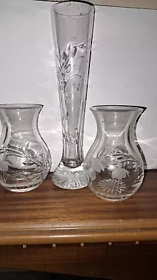 Buy 3 Stuart Crystal Cut Glass Vases. 2 X 4  Cascade Chloe And 1 X Single Stem Vase • 19£