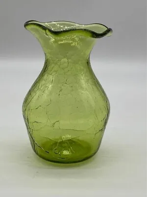 Buy Green Crackle Glass Bud Vase With Ruffled Rim 5” Tall Vintage Flower Jar Antique • 15.23£