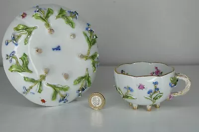 Buy Antique Meissen Porcelain Flower Incrusted Demitasse Cup And Saucer. Damaged. • 120£