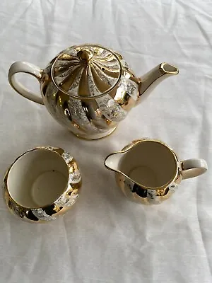 Buy Vintage Sadler Gold Stripe Teapot & Milk Jug & Sugar Bowl Set • 9.99£