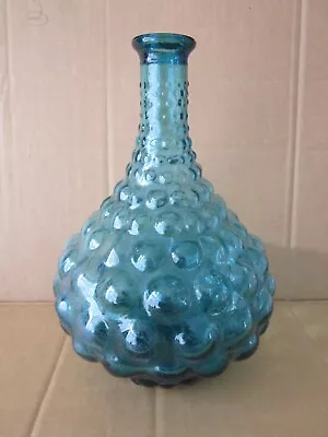 Buy Vintage Italian Empoli Blue Bubble Glass Bulbous Bottle Vase • 19.99£
