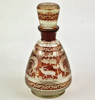 Buy Wudenschöne Carafe Stained Glas Deer Heron Hand Cut Um 1900 R52 • 141.01£