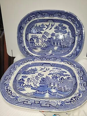 Buy Pair Matched Willow Pattern Serving Platters • 70£