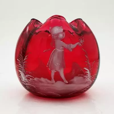 Buy ANTIQUE MARY GREGORY CRANBERRY POSY GLASS VASE VICTORIAN 19th Century • 55£