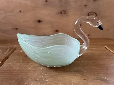 Buy Vintage Green Vaseline? Glass Swan Gravy Boat Bowl Dish Art Deco Pressed Glass • 16.99£