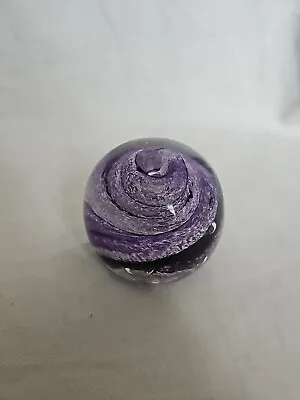 Buy Small Art Glass Purple Swirl Design Round Paperweight • 12.50£