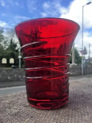 Buy Mid Century 50's Ruby Red Whitefriars Ribbon Trail 8886 Art Glass Vase B. Powell • 45£