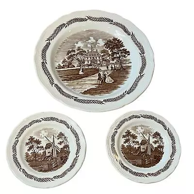 Buy Set Of 3 J & G Meakin Colonial Staffordshire 1 10” Dinner Plate 2 6” Bread Brown • 20.96£