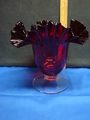 Buy Blenko Ruby Red Flared Glass Vase - 2001 • 52.96£