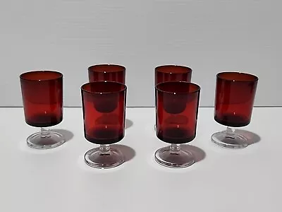 Buy Arcoroc Ruby Red Stemmed Glassware Set Of 6 Midcentury France Small 9cm • 37.94£