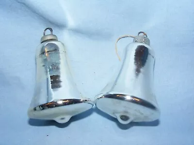 Buy Vintage Christmas Tree Glass Bells Baubles Decorations With Clangers Silver X 2 • 20£