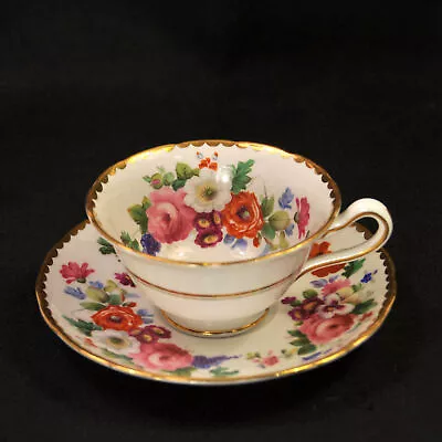 Buy Grosvenor Footed Cup & Saucer #5739 Floral Sprays Multicolor W/Gold 1932-1933 • 77.88£