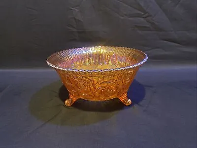 Buy Vintage Imperial 10  Marigold Carnival Glass Rose Pattern Footed Fruit Bowl • 33.57£